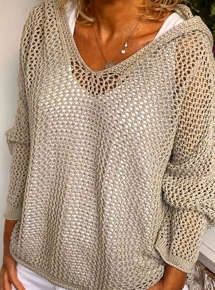 Women's Relaxed Open-Knit Hooded Sweater