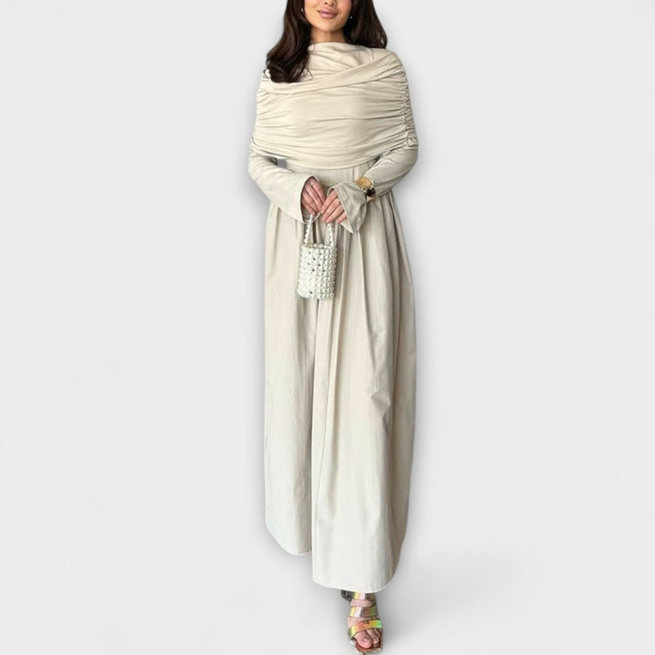 Women's Relaxed Pleated Long-Sleeve Flared Maxi Dress