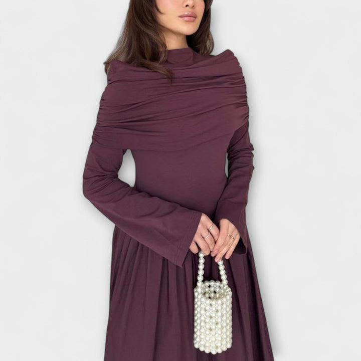 Women's Relaxed Pleated Long-Sleeve Flared Maxi Dress
