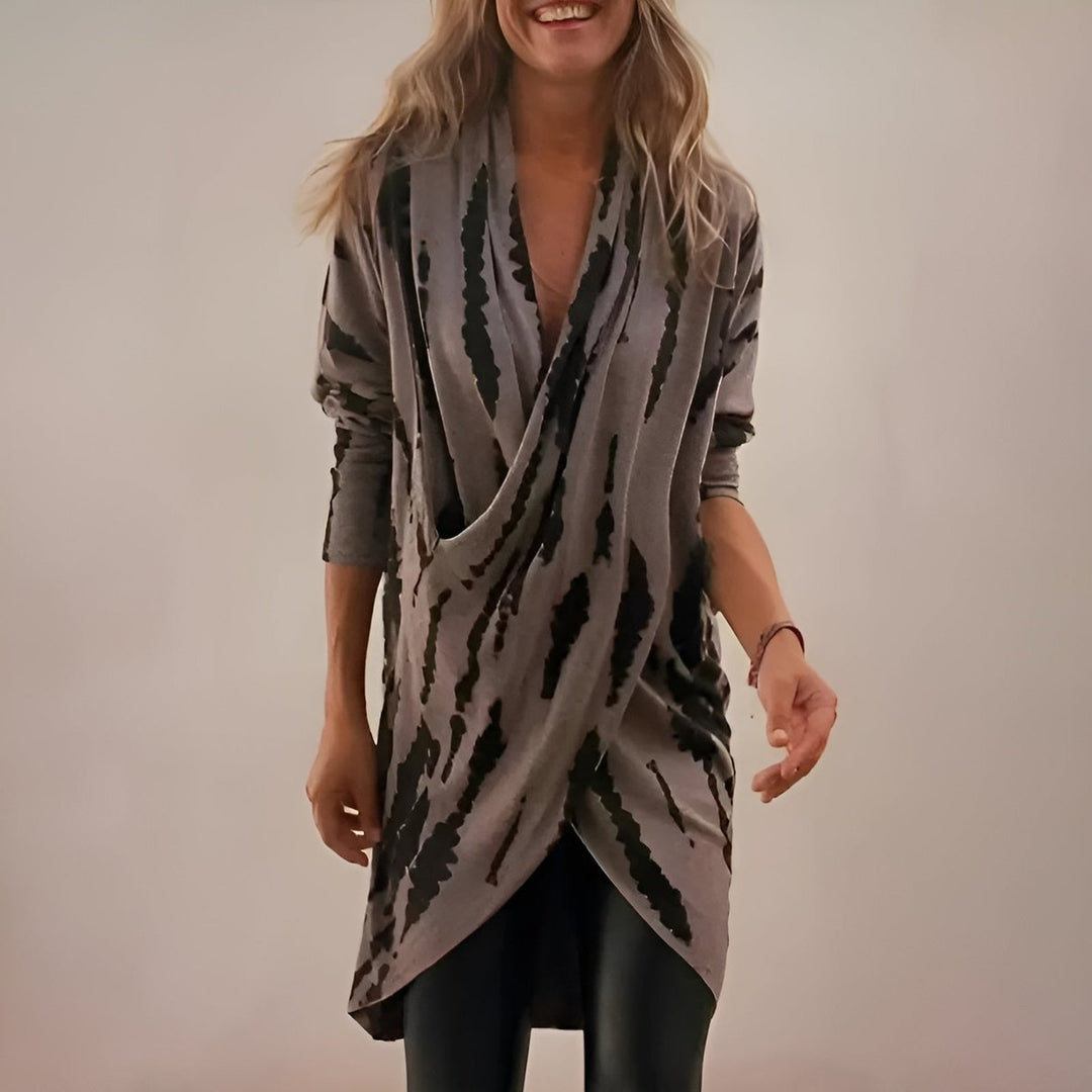 Women's Relaxed V-Neck Abstract Print Long Tunic Top