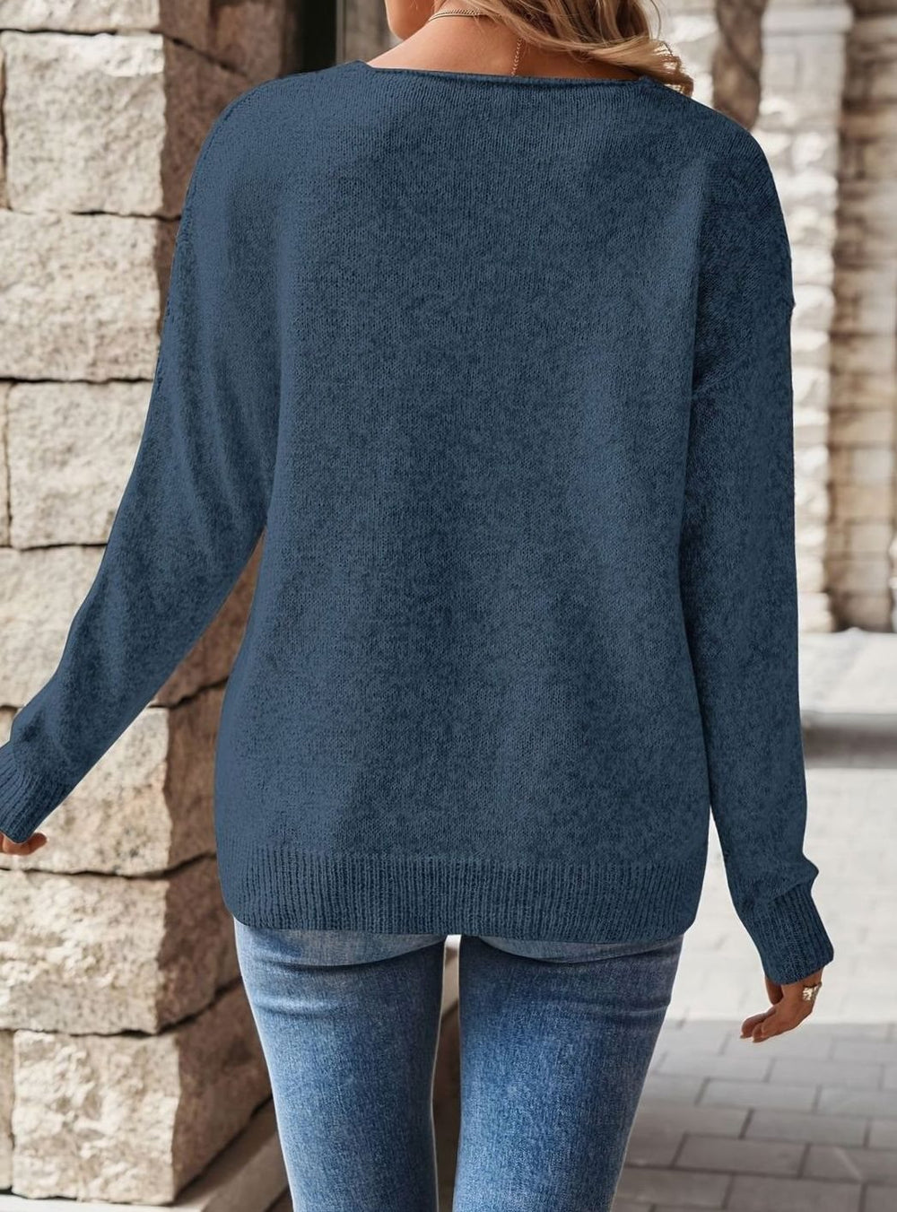 Women's Relaxed V-Neck Drop-Shoulder Knitwear Sweater