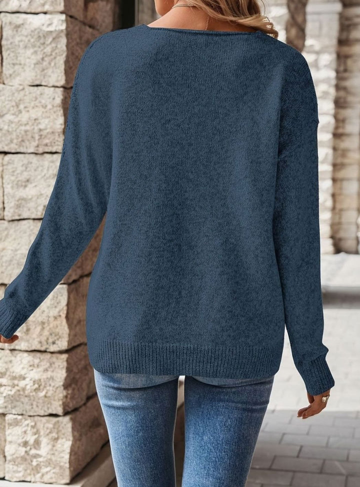 Women's Relaxed V-Neck Drop-Shoulder Knitwear Sweater