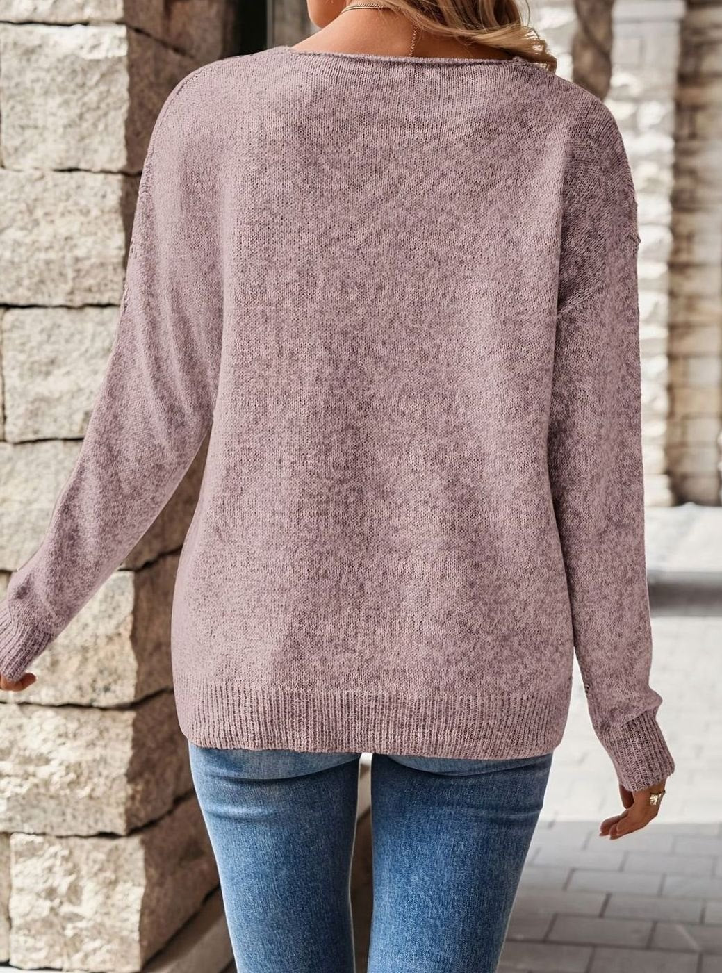 Women's Relaxed V-Neck Drop-Shoulder Knitwear Sweater