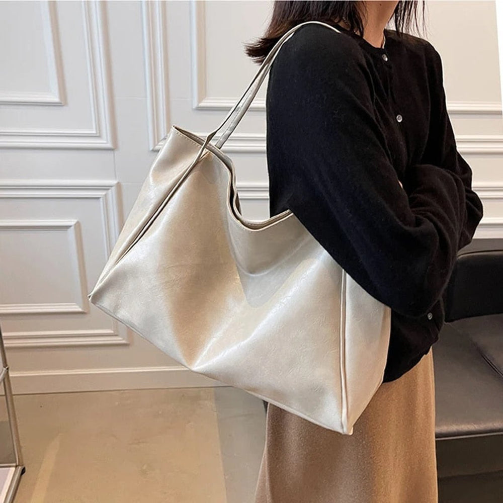 Women's Retro Large Faux Leather Shoulder Tote Bag