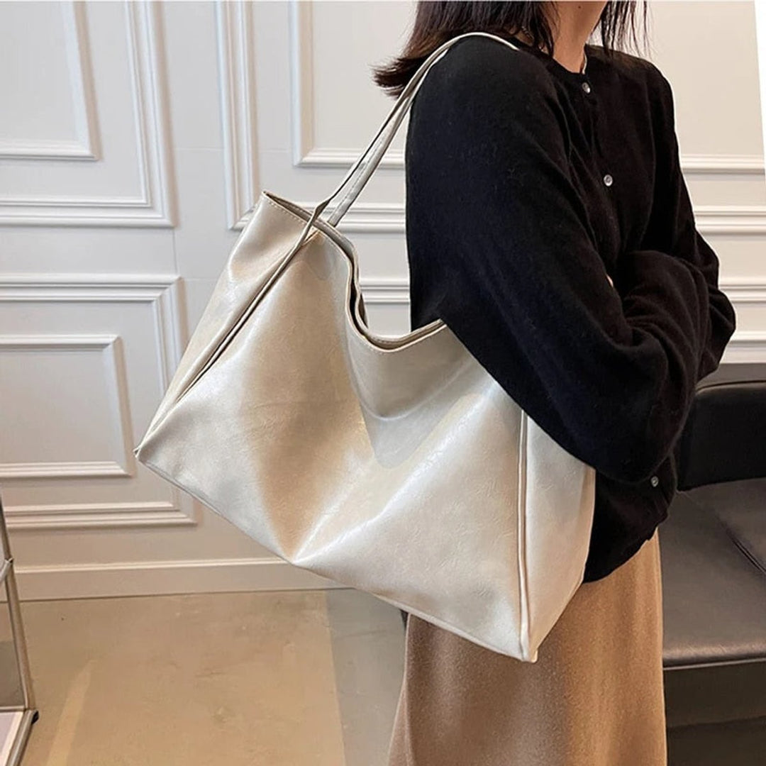 Women's Retro Large Faux Leather Shoulder Tote Bag