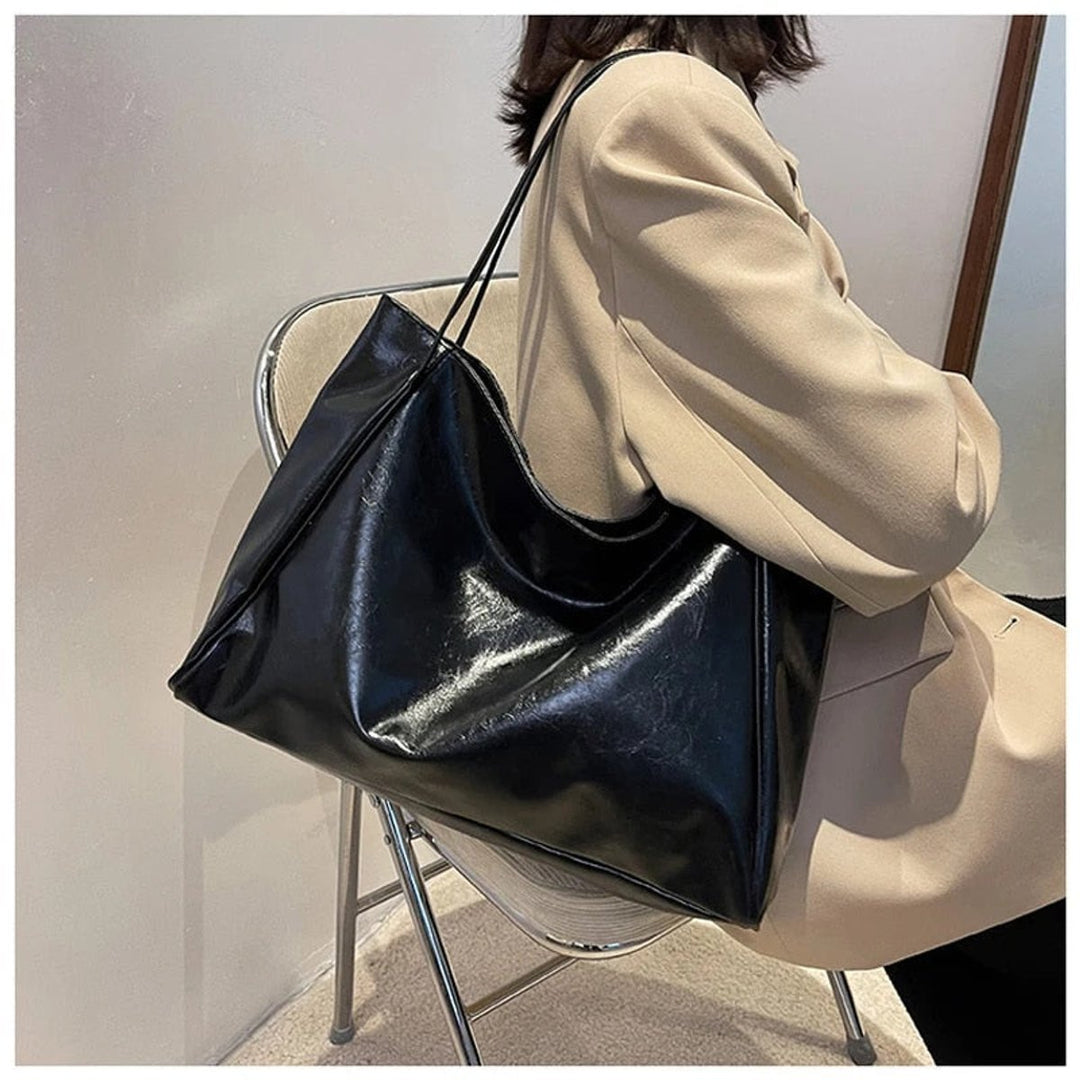 Women's Retro Large Faux Leather Shoulder Tote Bag