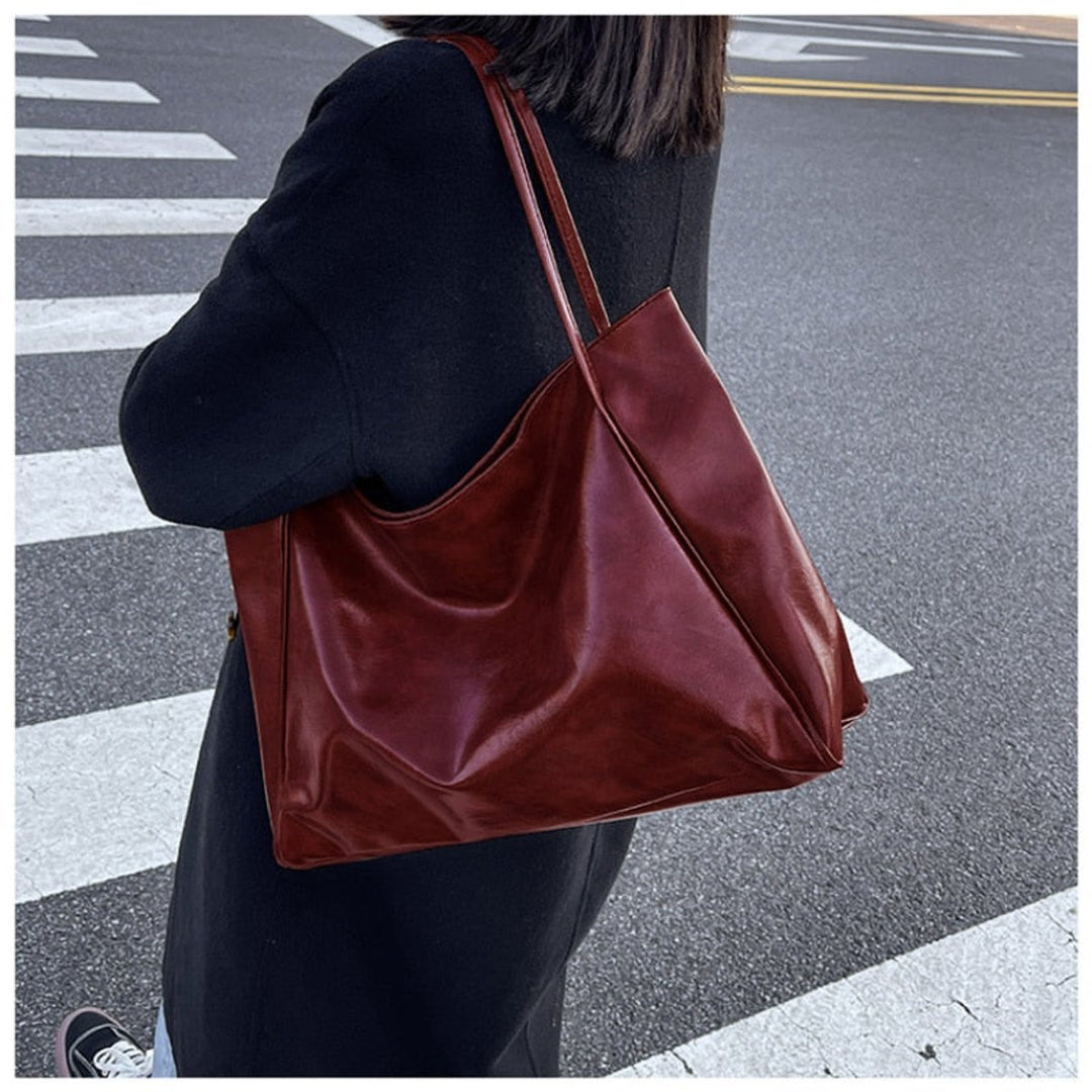 Women's Retro Large Faux Leather Shoulder Tote Bag