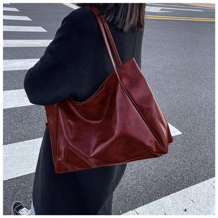 Women's Retro Large Faux Leather Shoulder Tote Bag