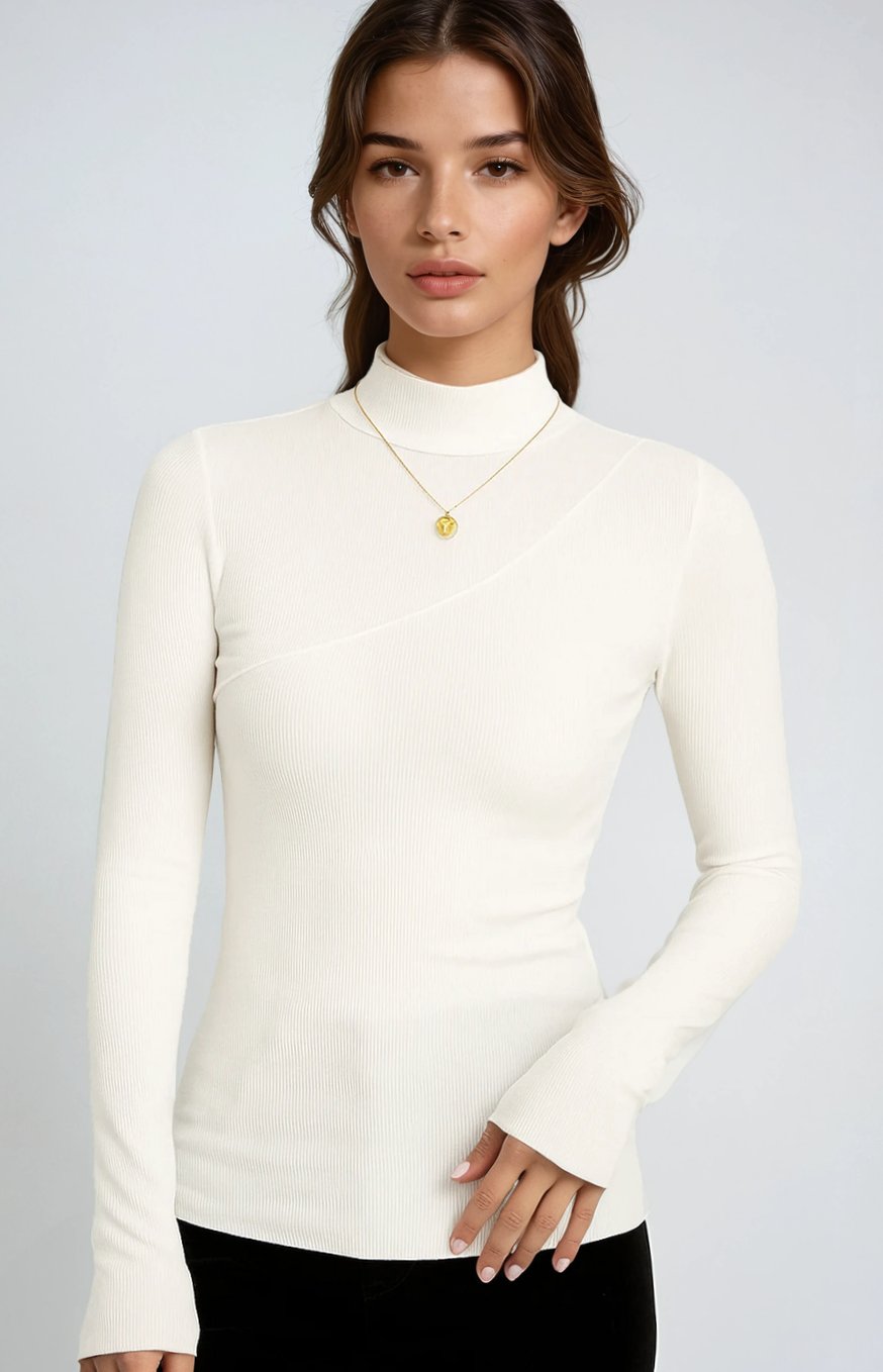 Women's Ribbed Mock Neck Long Sleeve Fitted Turtleneck Sweater Top