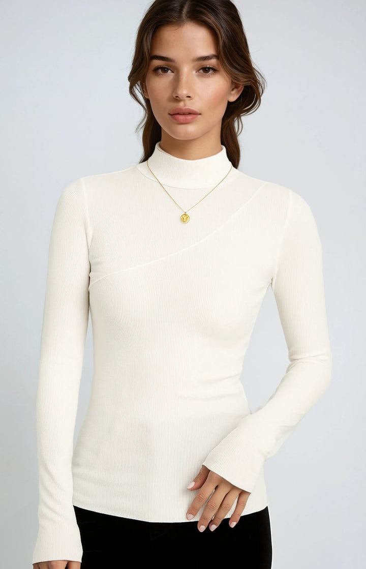 Women's Ribbed Mock Neck Long Sleeve Fitted Turtleneck Sweater Top