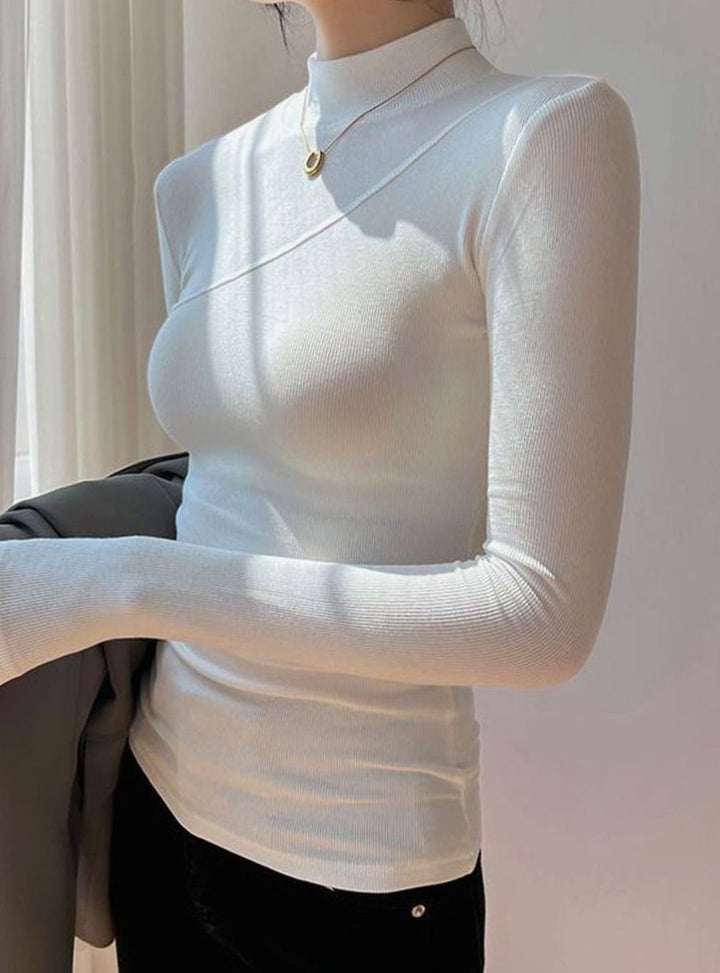 Women's Ribbed Mock Neck Long Sleeve Fitted Turtleneck Sweater Top
