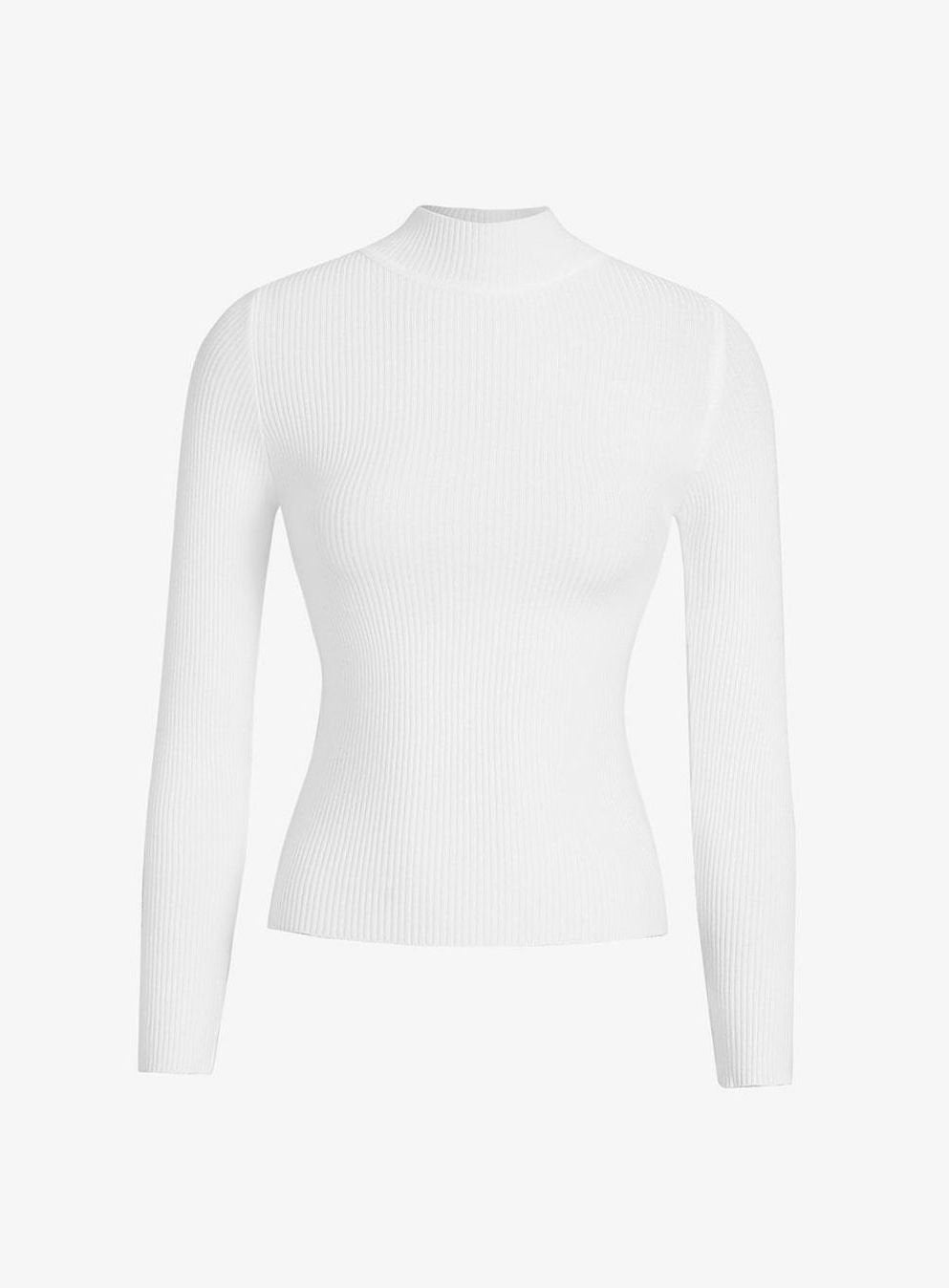 Women's Ribbed Mock-Neck Long-Sleeve Turtleneck Sweater Top