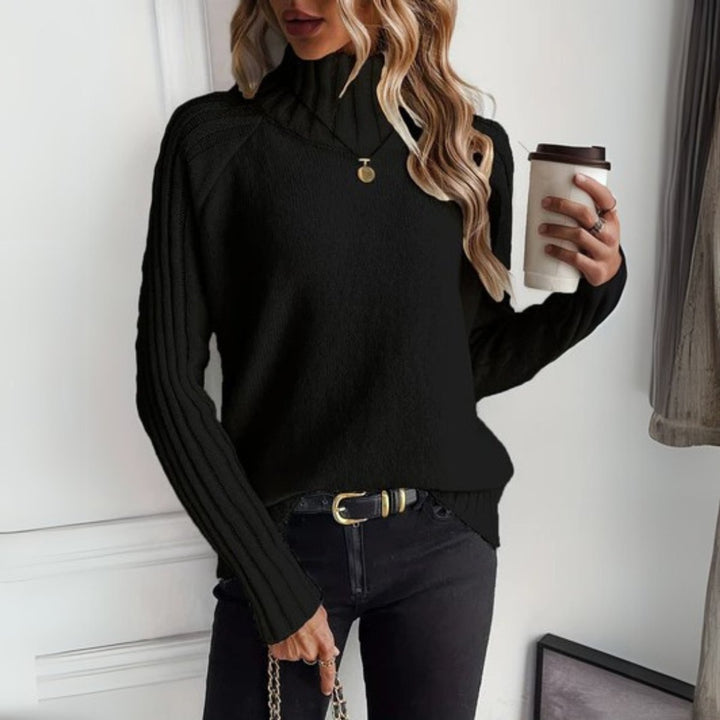 Women's Ribbed Raglan-Sleeve Turtleneck Sweater - Black