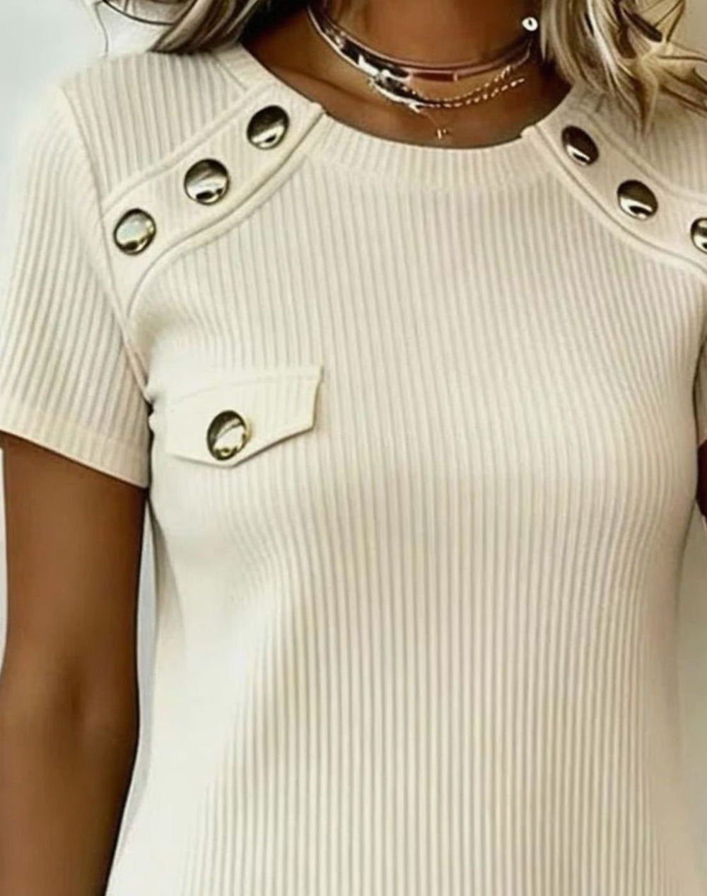 Women's Ribbed Short-Sleeve Round-Neck Eyelet Mini Dress