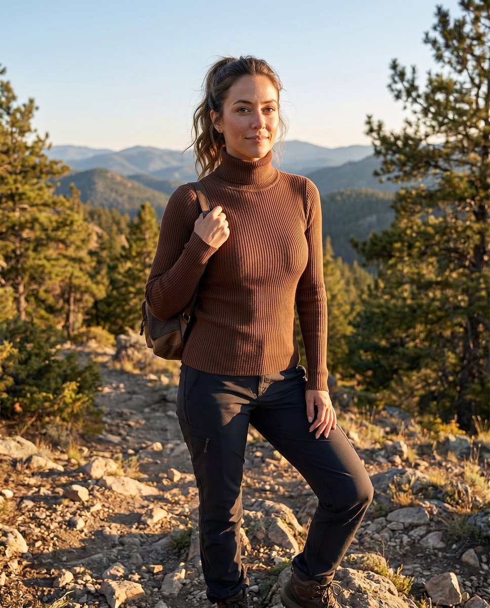 Women's Ribbed Turtleneck Knit Sweater - Dark Brown