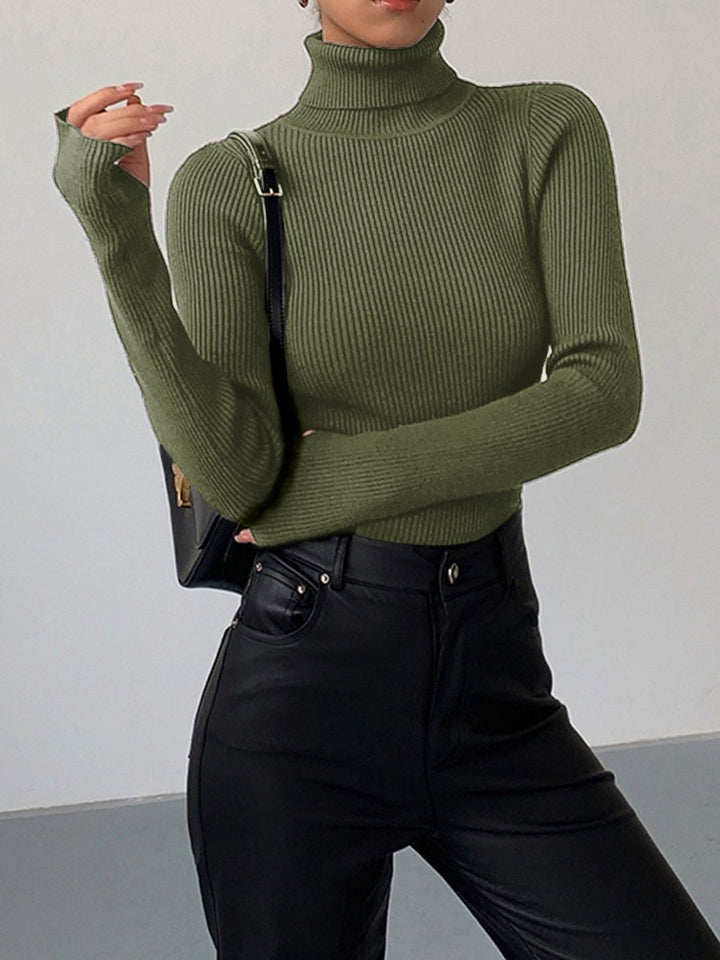 Women's Ribbed Turtleneck Knit Sweater - Green