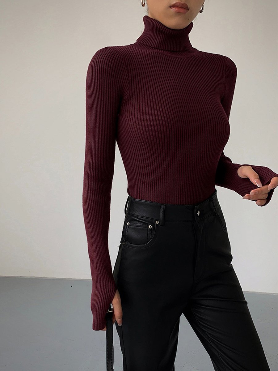Women's Ribbed Turtleneck Knit Sweater