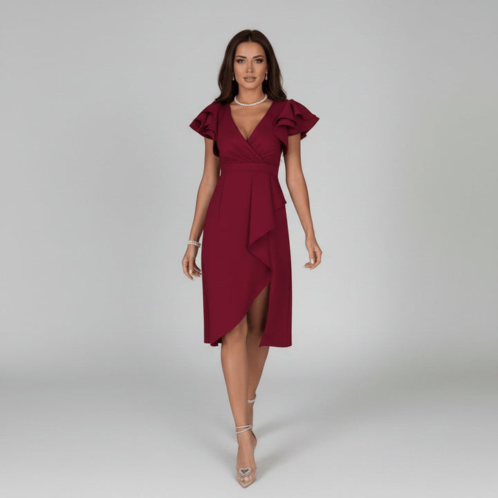 Women's Ruffle Sleeve Wrap-Style Mother of the Bride Dress