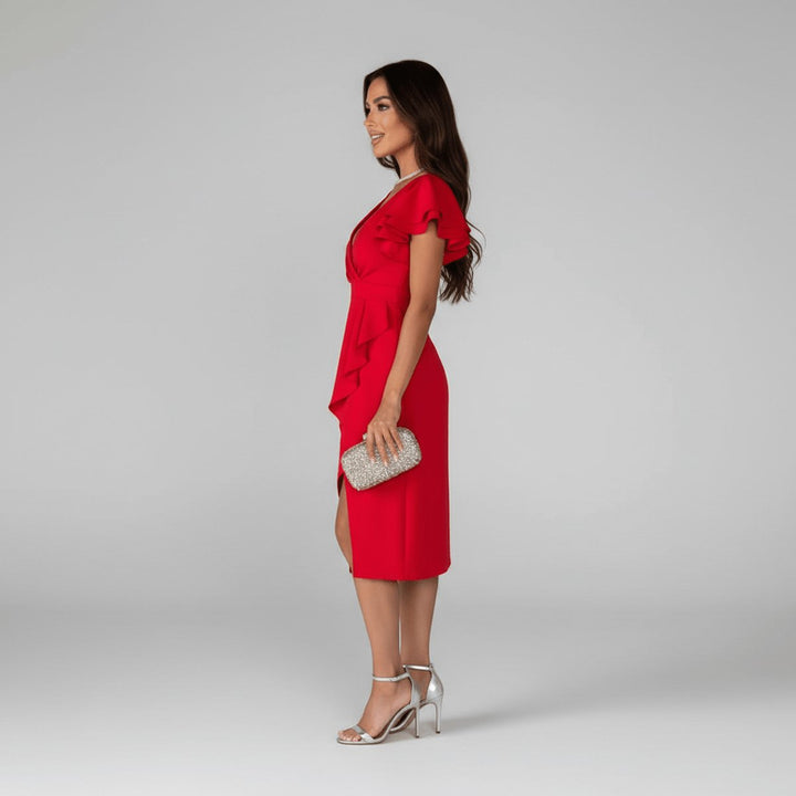 Women's Ruffle Sleeve Wrap-Style Mother of the Bride Dress