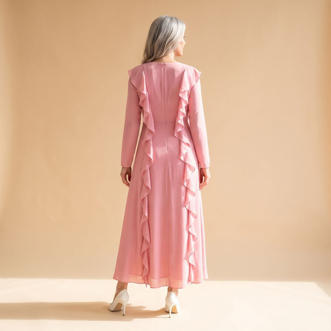 Women's Ruffle-Trim Flared-Sleeve Long Sleeve Maxi Dress