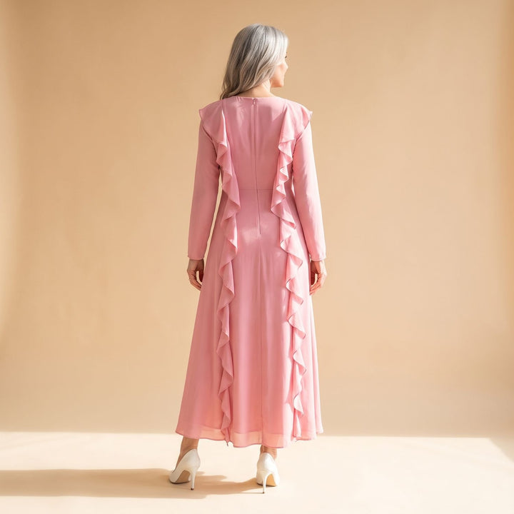 Women's Ruffle-Trim Flared-Sleeve Long Sleeve Maxi Dress