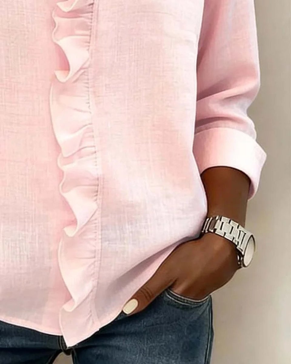 Women's Ruffle V-Neck Long-Sleeve Lightweight Blouse