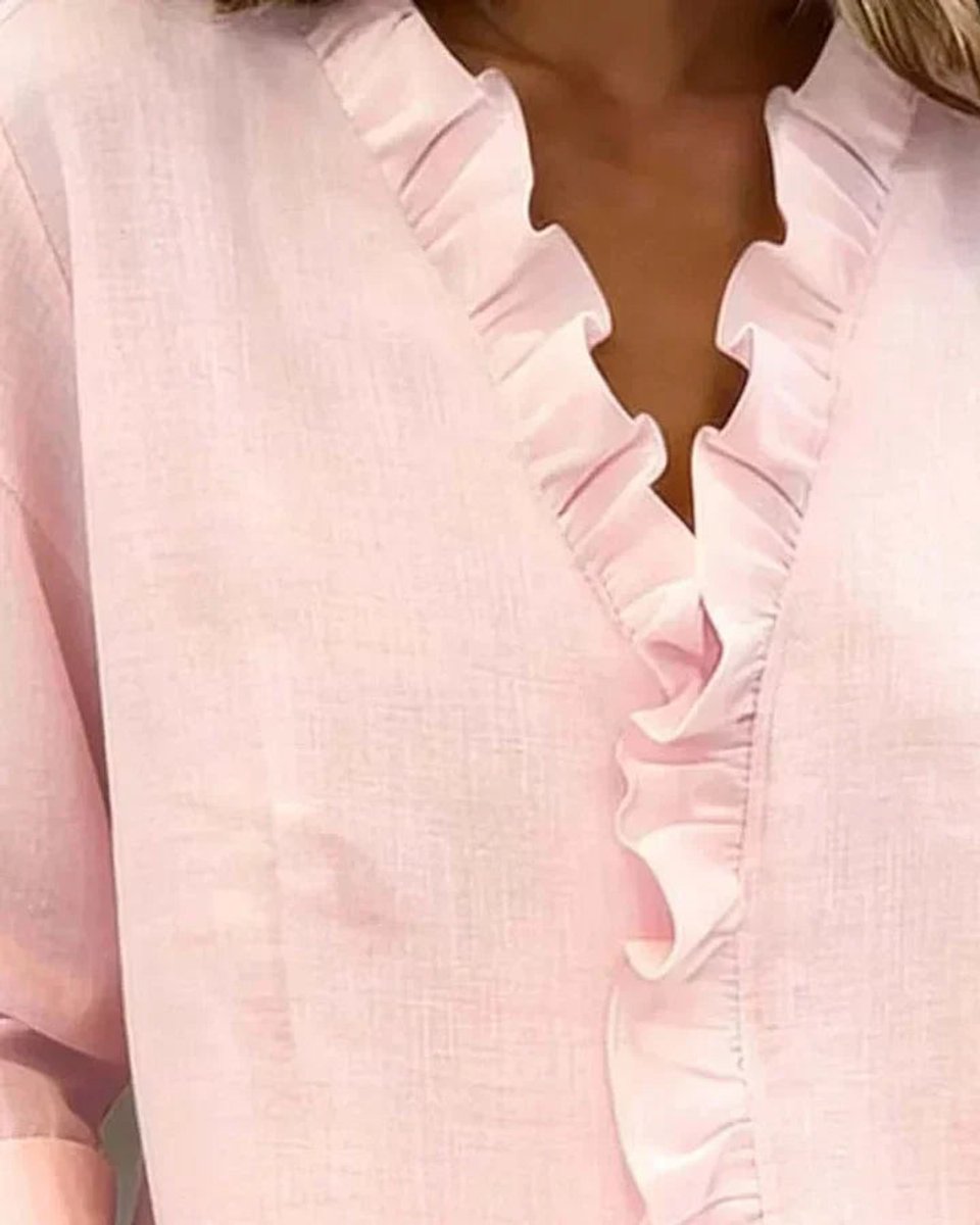 Women's Ruffle V-Neck Long-Sleeve Lightweight Blouse