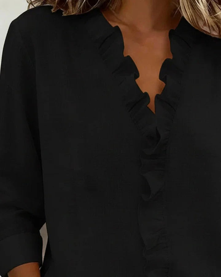 Women's Ruffle V-Neck Long-Sleeve Lightweight Blouse