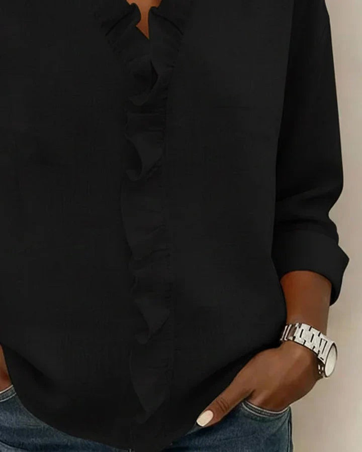 Women's Ruffle V-Neck Long-Sleeve Lightweight Blouse