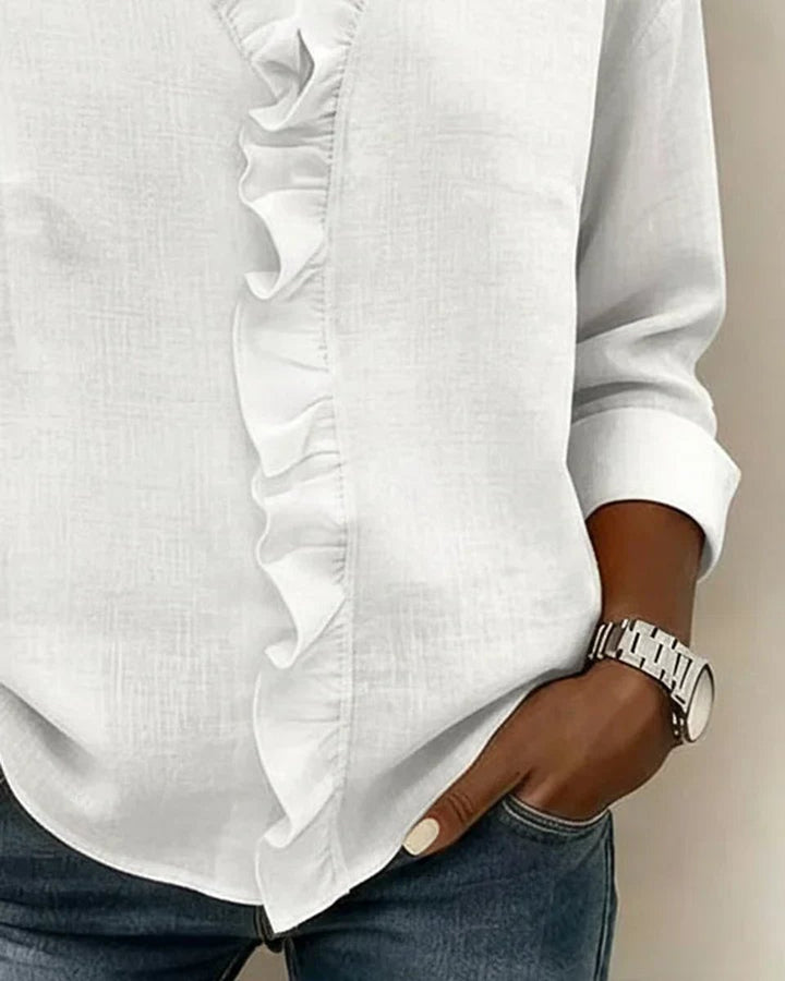 Women's Ruffle V-Neck Long-Sleeve Lightweight Blouse