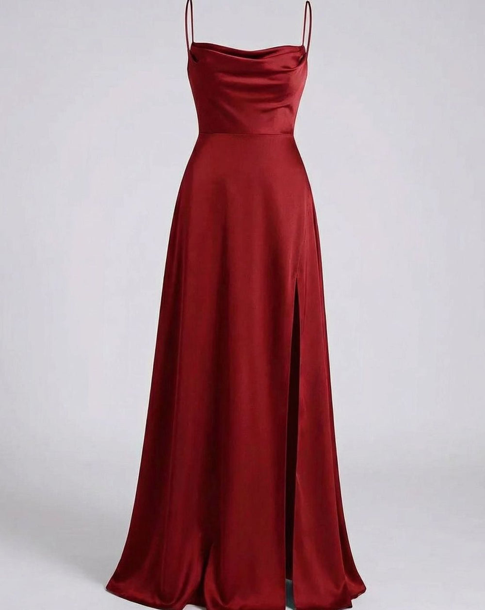 Women's Satin Cowl-Neck Sleeveless Maxi Dress High Slit