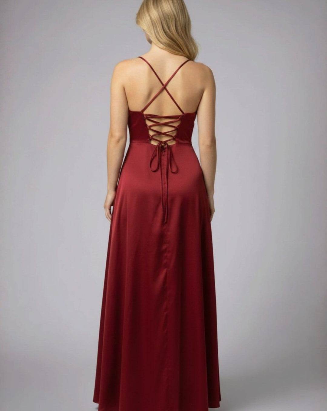 Women's Satin Cowl-Neck Sleeveless Maxi Dress High Slit