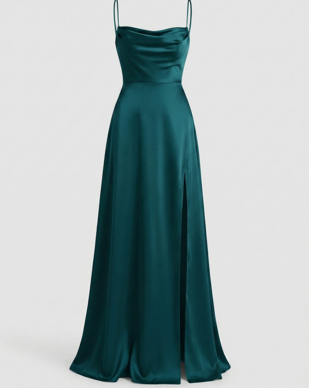 Women's Satin Cowl-Neck Sleeveless Maxi Dress High Slit - Blue
