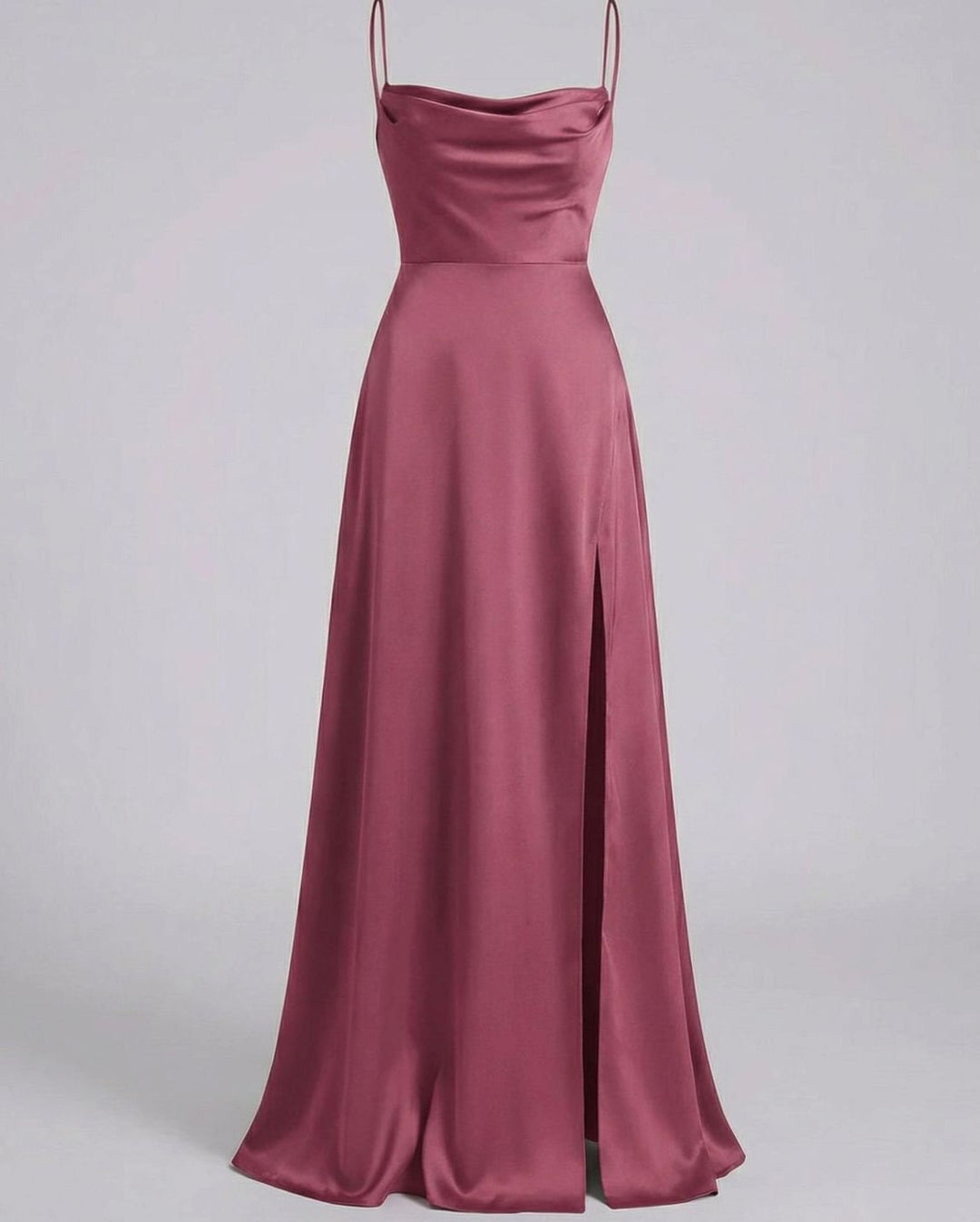 Women's Satin Cowl-Neck Sleeveless Maxi Dress High Slit - Pink