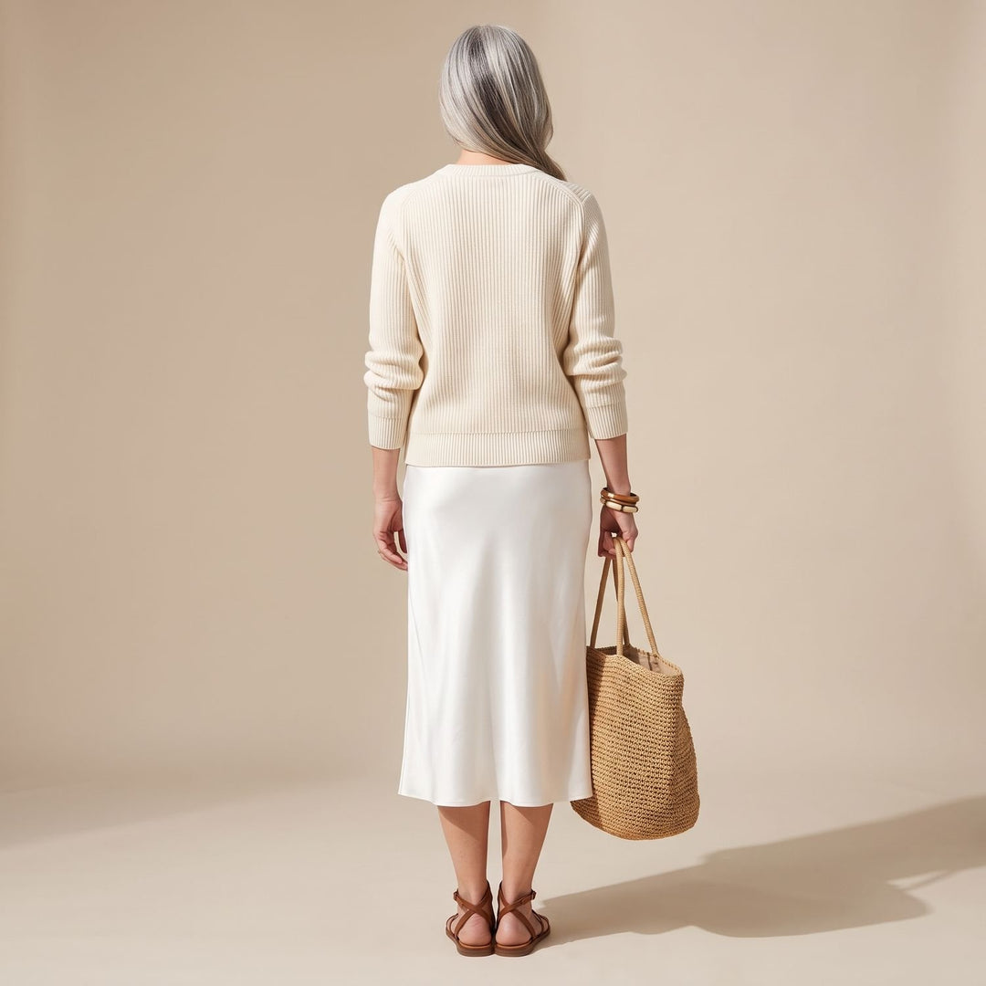 Women's Satin Midi Slip Dress Knit Sweater Two-Piece Set