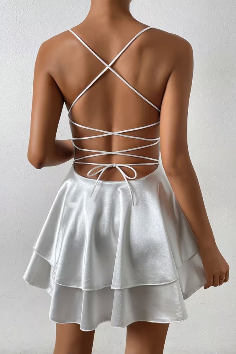Women's Satin Open-Back V-Neck Mini Cocktail Dress