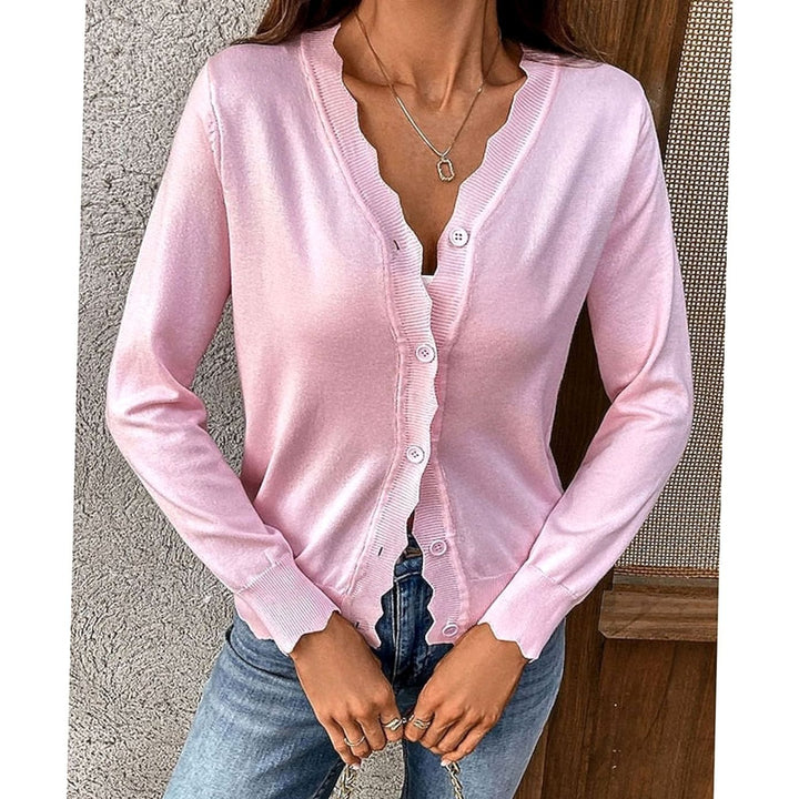 Women's Scalloped-Edge Button-Front Knit Cardigan