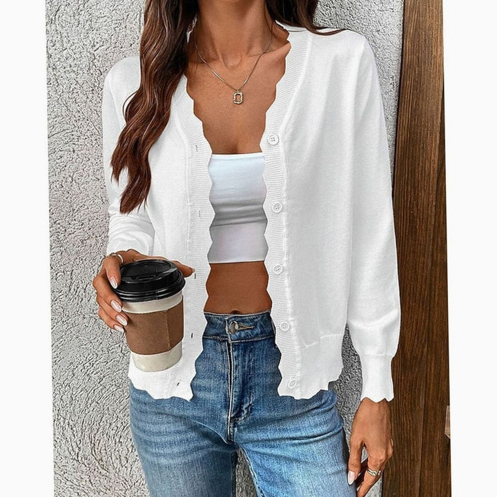 Women's Scalloped-Edge Button-Front Knit Cardigan - White