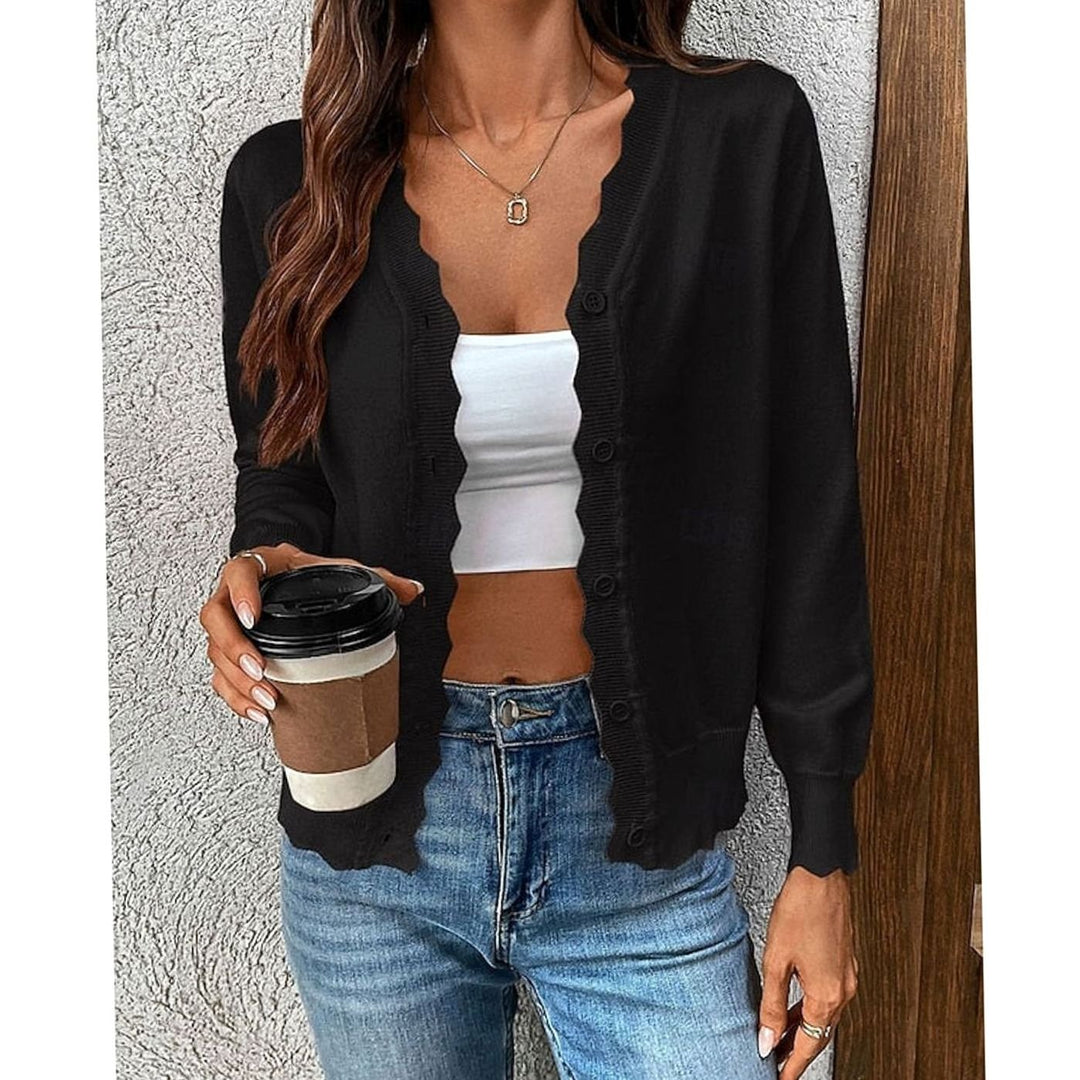 Women's Scalloped-Edge Button-Front Knit Cardigan - Black