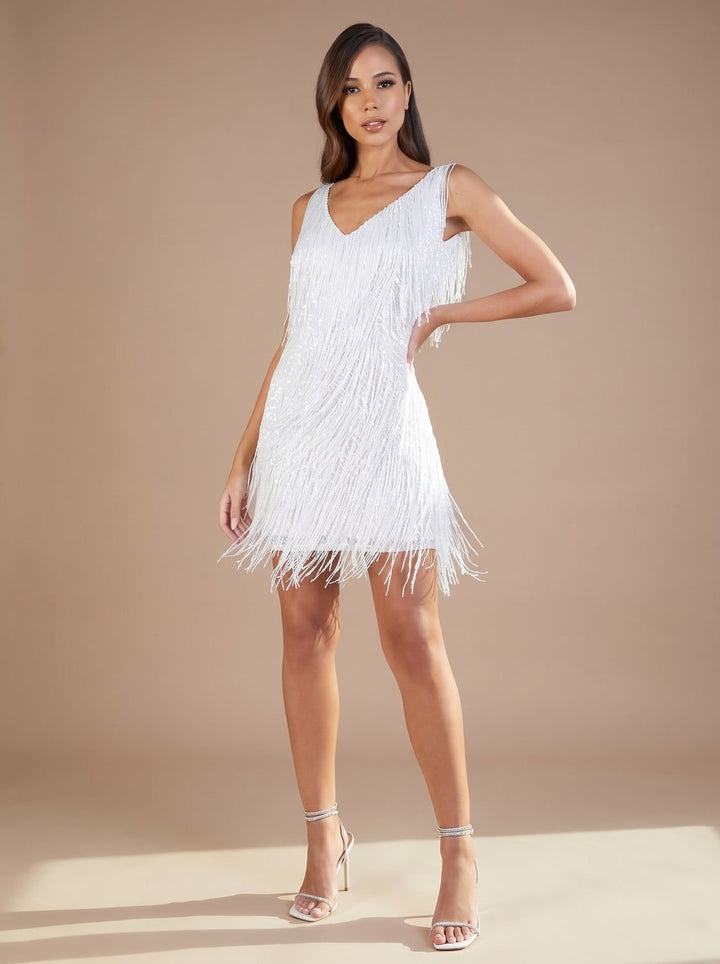 Women's Sequin Fringe V-Neck Christmas Party Mini Dress