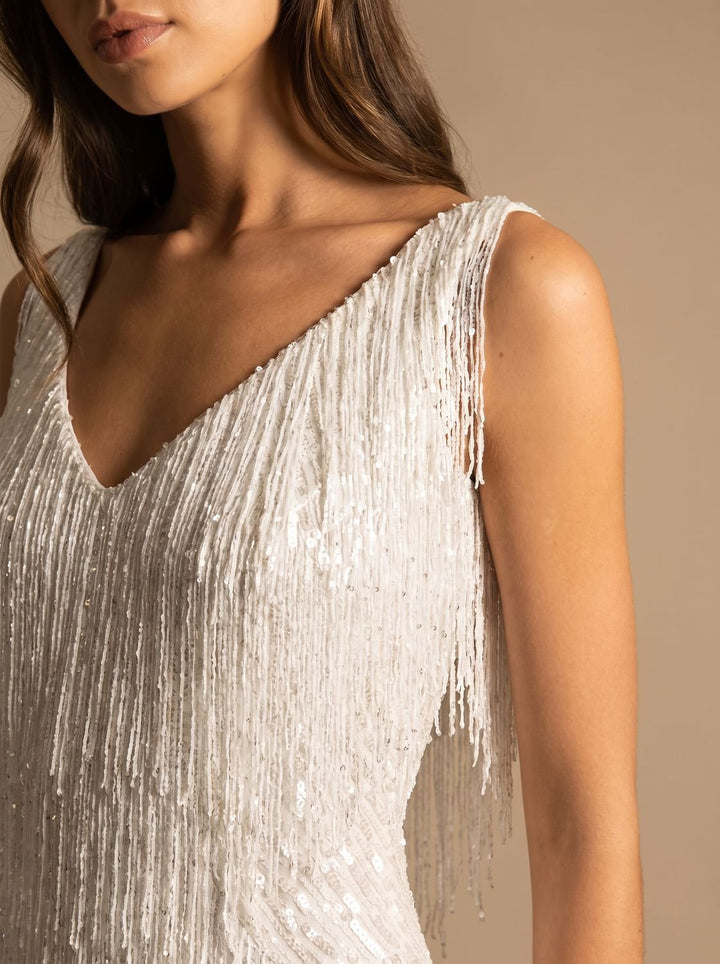 Women's Sequin Fringe V-Neck Christmas Party Mini Dress