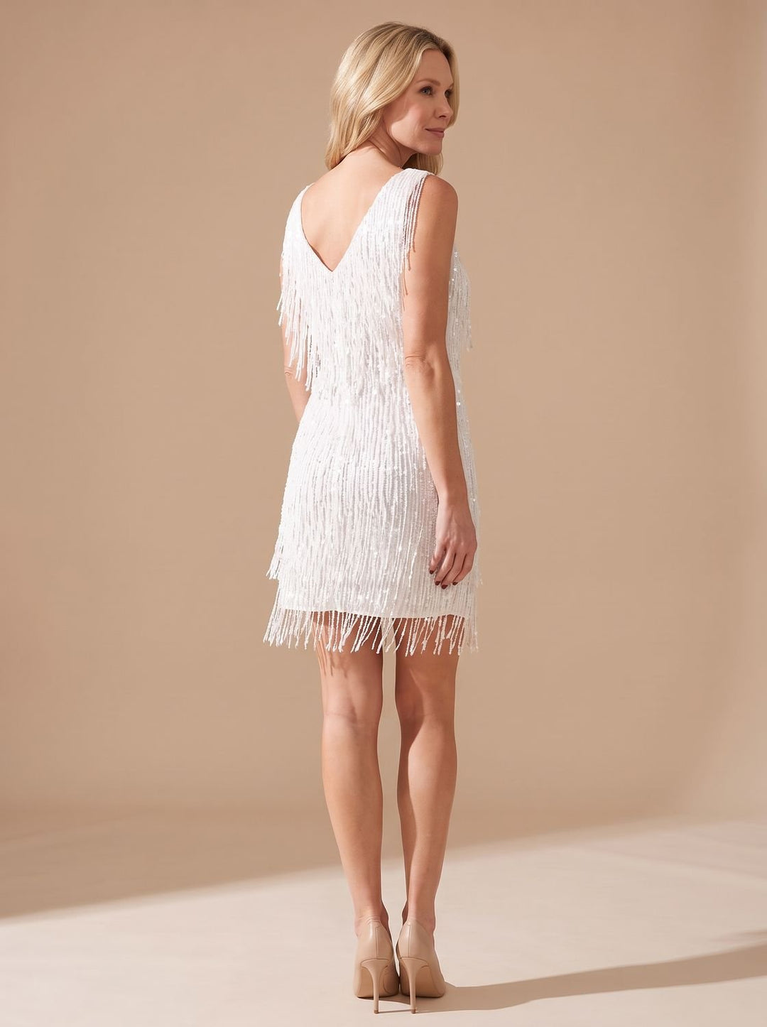 Women's Sequin Fringe V-Neck Fitted Christmas Party Mini Dress