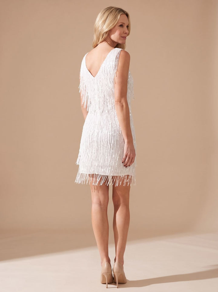 Women's Sequin Fringe V-Neck Fitted Christmas Party Mini Dress