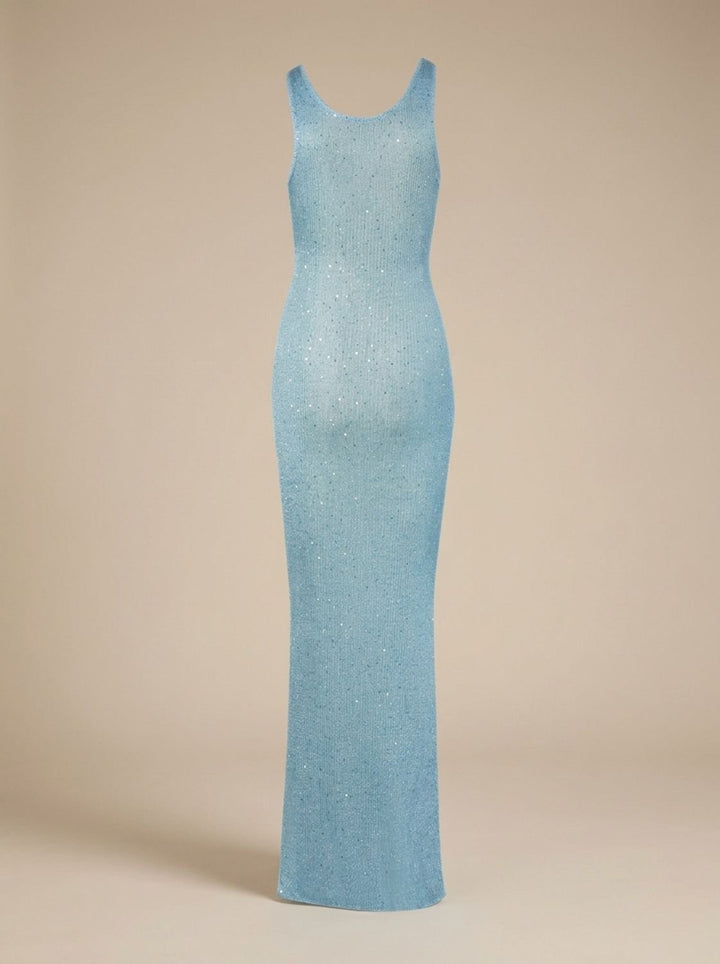 Women's Sequin Maxi Dress Sleeveless Scoop-Neck Body-Con