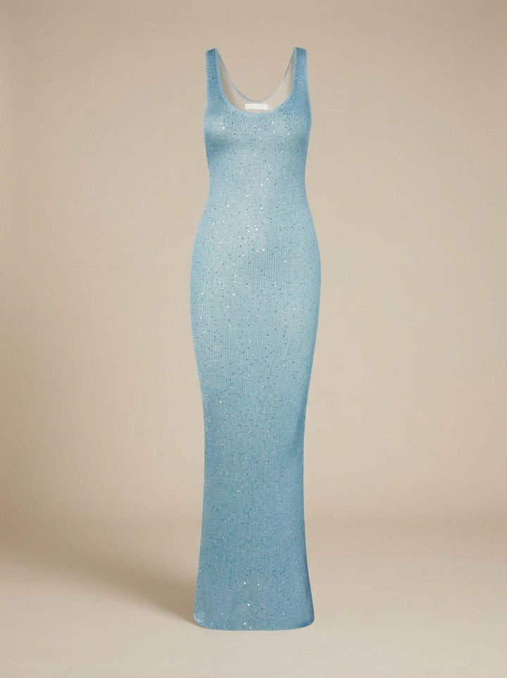 Women's Sequin Maxi Dress Sleeveless Scoop-Neck Body-Con