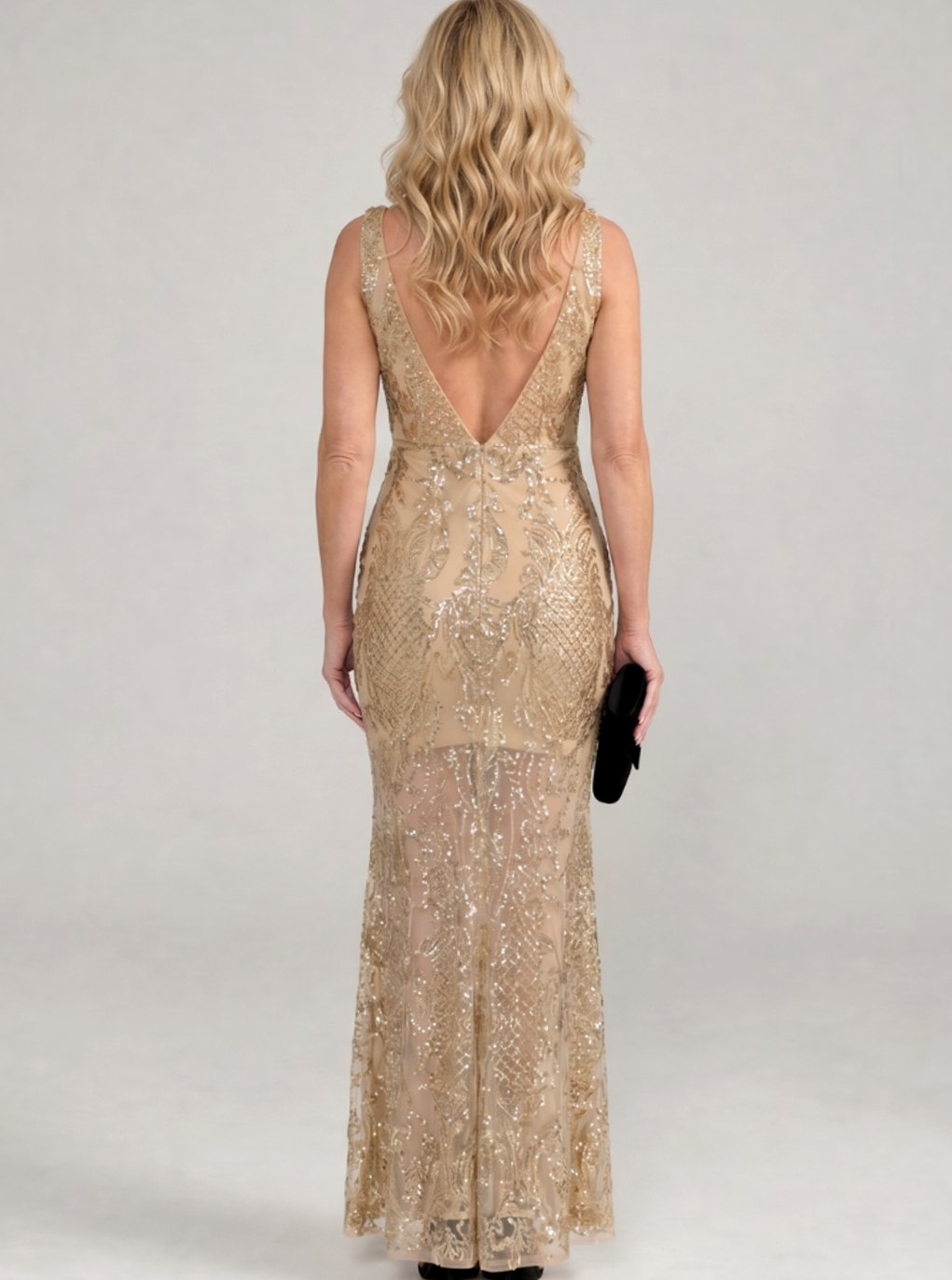 Women's Sequin Sheer Mesh Midi Christmas Party Dress
