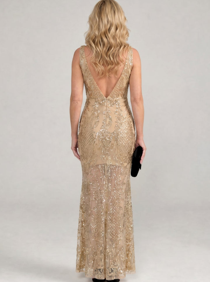 Women's Sequin Sheer Mesh Midi Christmas Party Dress