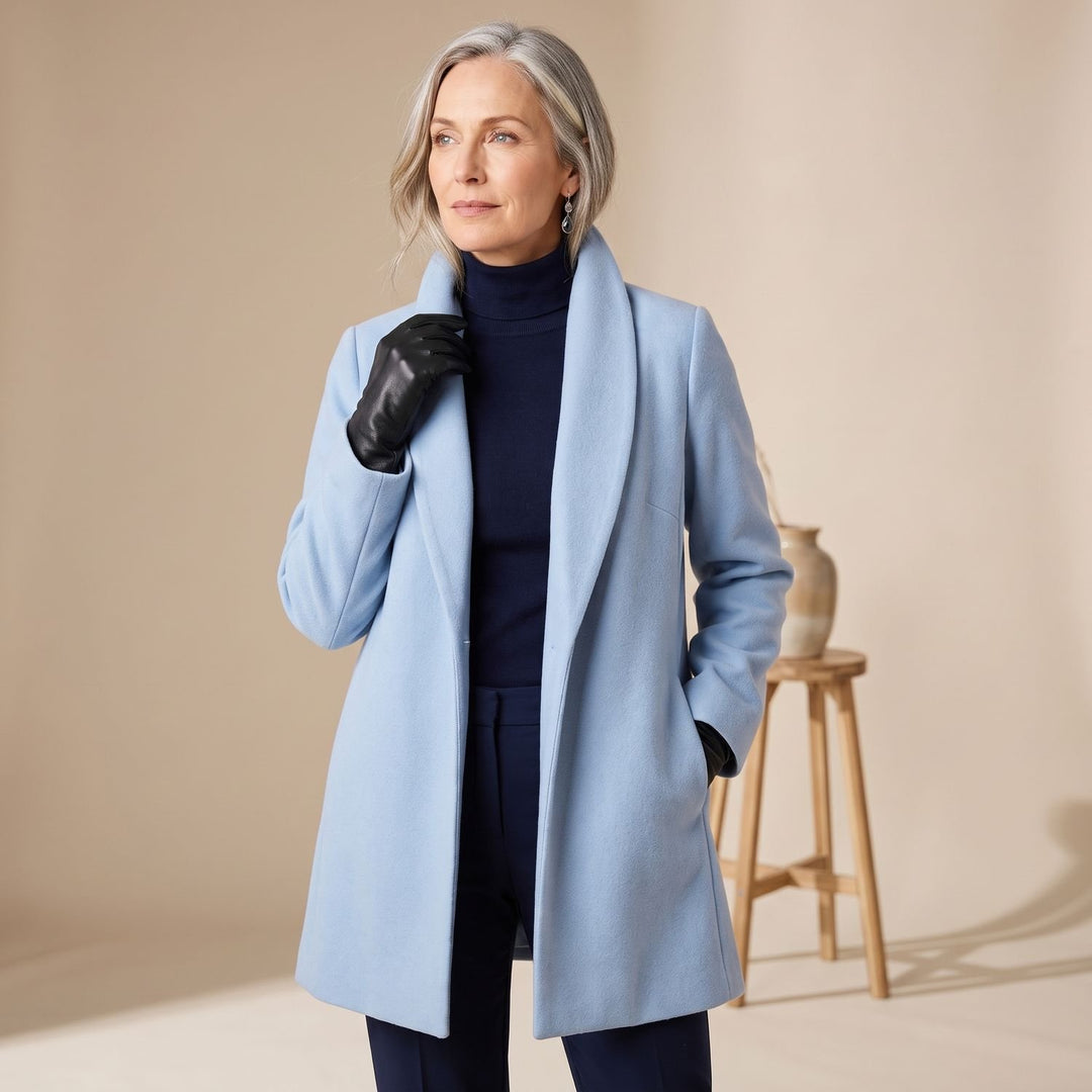 Women's Shawl Collar Button-Front Relaxed Wool Coat - Blue