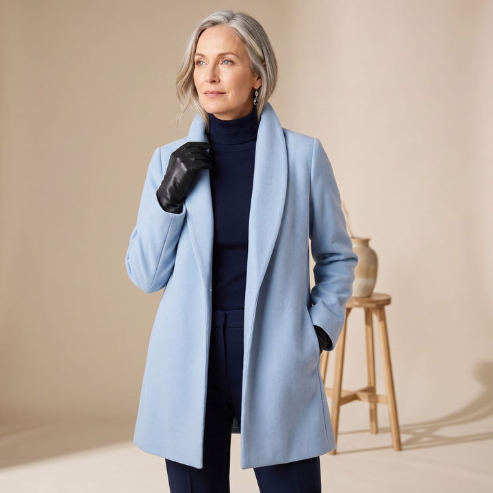 Women's Shawl Collar Button-Front Relaxed Wool Coat - Blue