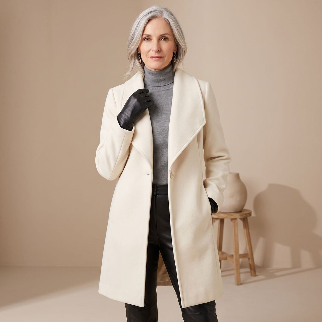 Women's Shawl Collar Button-Front Relaxed Wool Coat - White